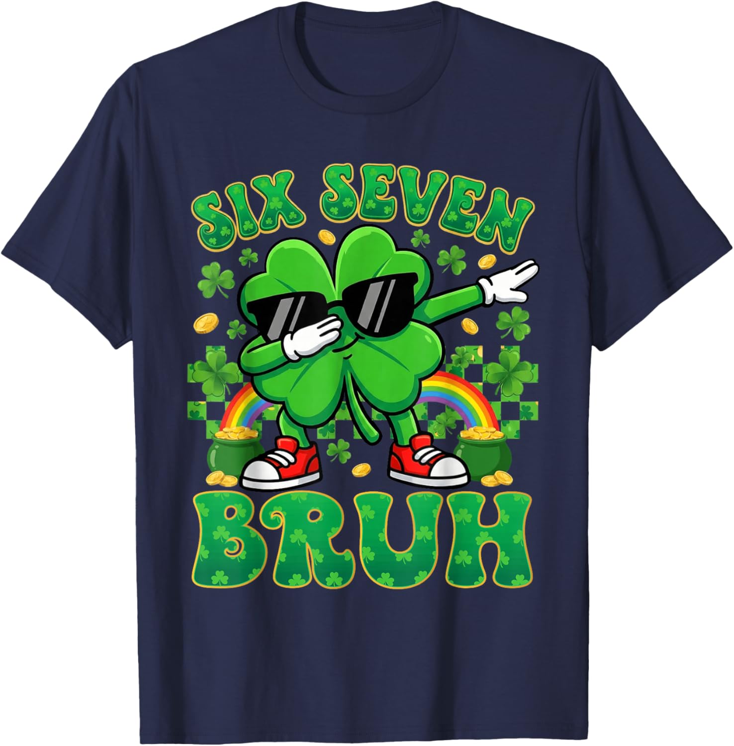 67 St Patricks Day Boys Kids Dabbing Shamrock Six Seven Bruh T-Shirt - T-Shirt | Navy