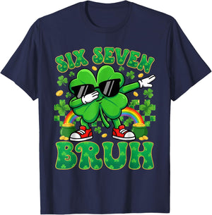 67 St Patricks Day Boys Kids Dabbing Shamrock Six Seven Bruh T-Shirt - T-Shirt | Navy