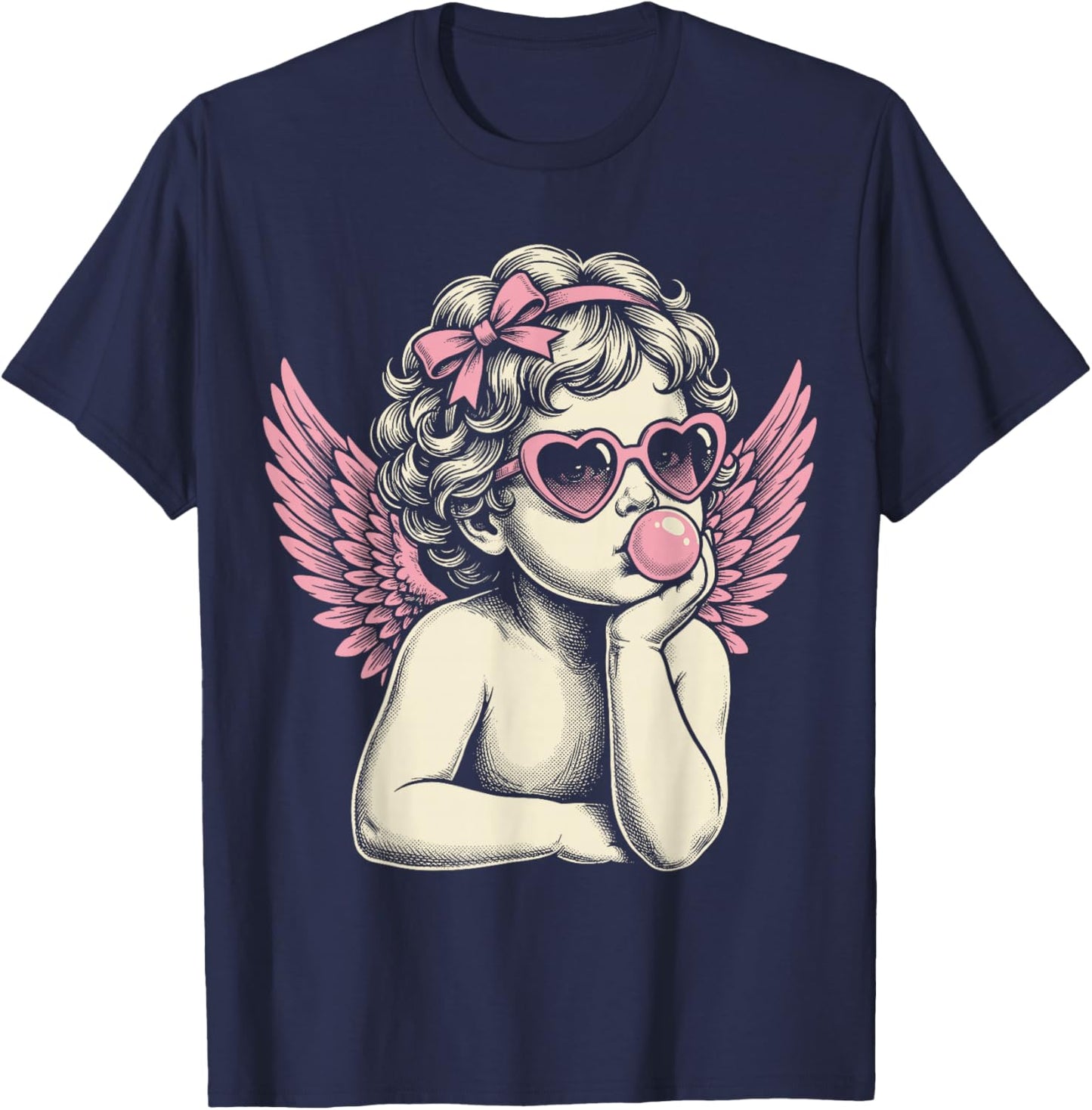 Cute Vintage Cupid Blowing Bubble Gum T-Shirt - T-Shirt | Navy