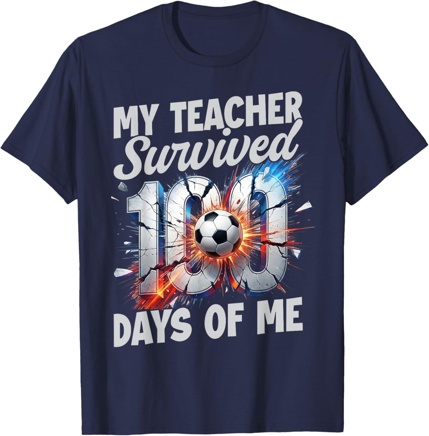 100 Days of School Soccer Drip 100th Day of School Boys Kids T-Shirt - T-Shirt | Navy