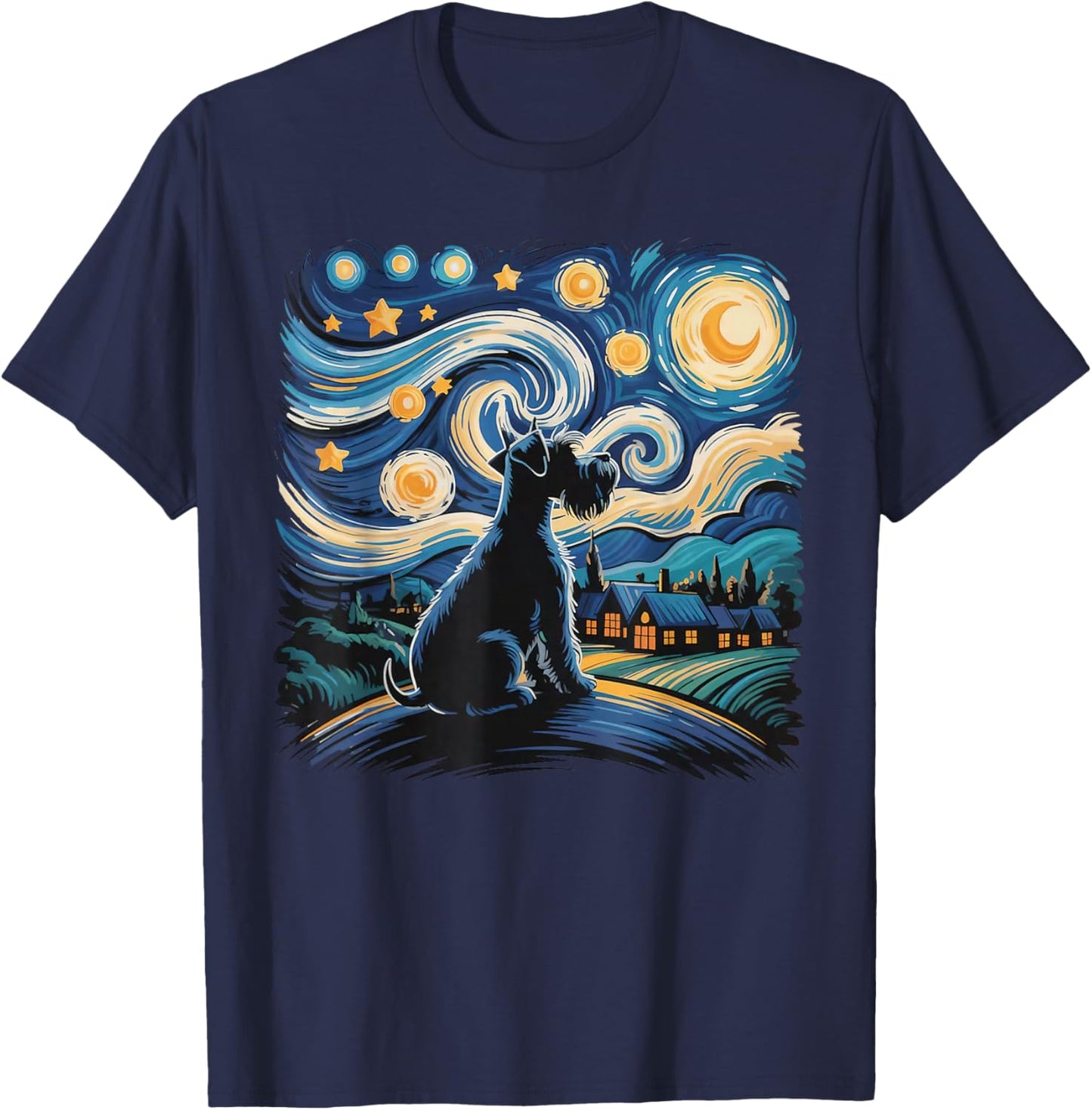 Funny Schnauzer Lover Schnauzer Dog with Starry Night Parody T-Shirt - T-Shirt | Navy