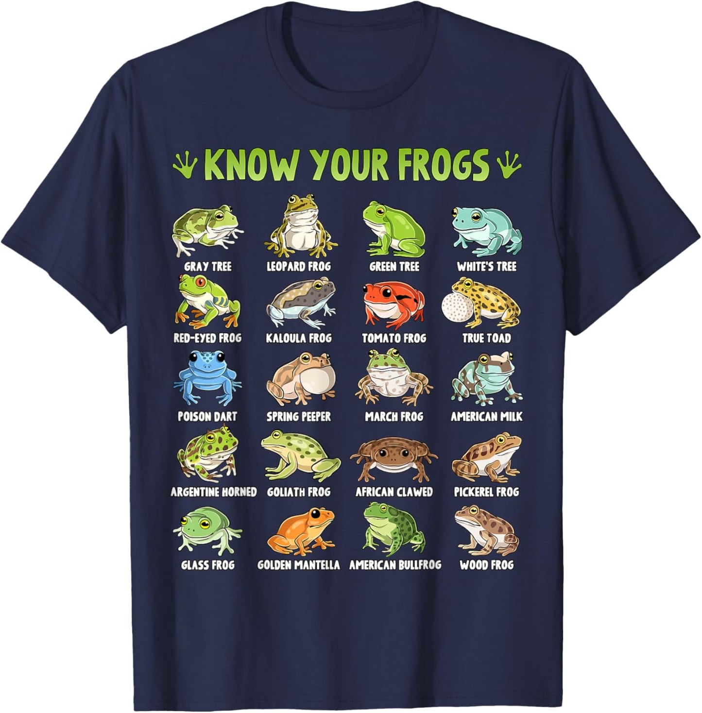 Types of Frogs Herpetology Educational Frog Toad T-Shirt - T-Shirt | Navy
