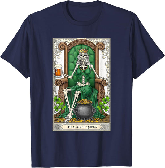 The Clover Queen Skeleton Tarot Card St Patricks Day Women T-Shirt - T-Shirt | Navy