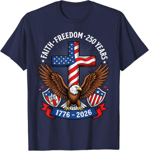 250th Anniversary USA Faith Freedom 4th of July Patriotic T-Shirt - T-Shirt | Navy