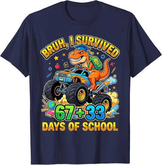 Bruh Its My 67 33 Days of School Dinosaur Youth Kid Boy Girl T-Shirt - T-Shirt | Navy