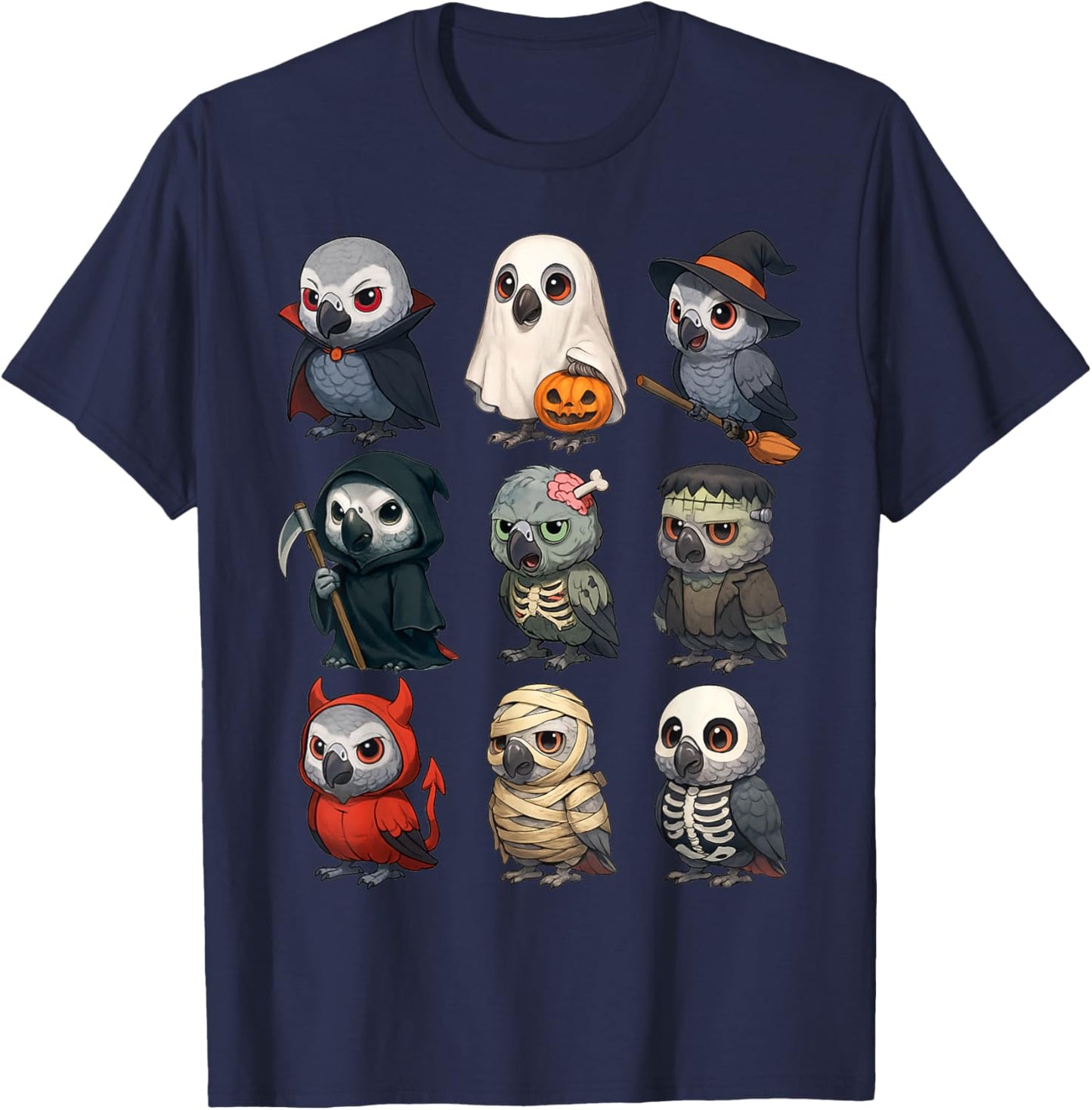 African Grey Parrot Bird Witch Zombie Halloween Costume T-Shirt - T-Shirt | Navy