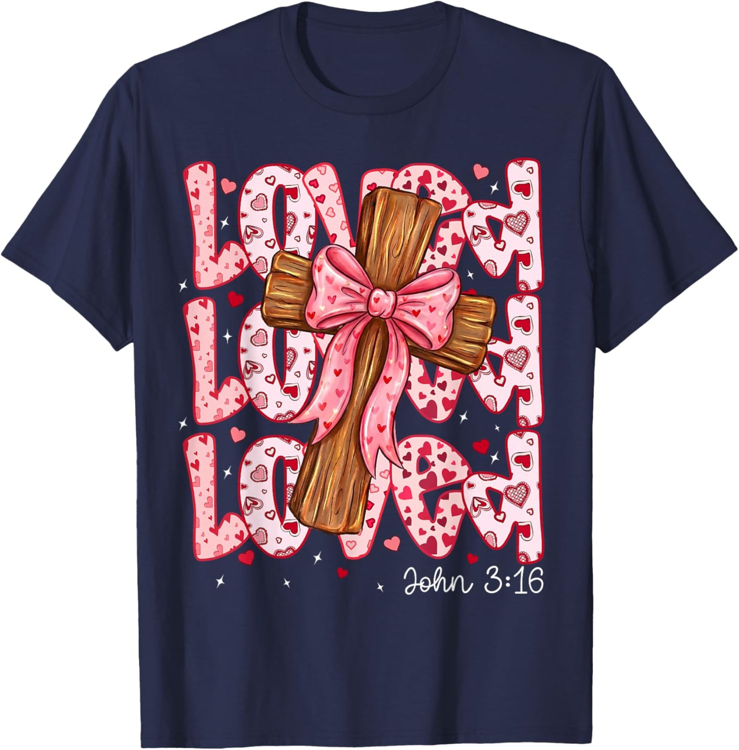 Loved John 3:16 Christian Valentine Day Coquette Faith T-Shirt - T-Shirt | Navy