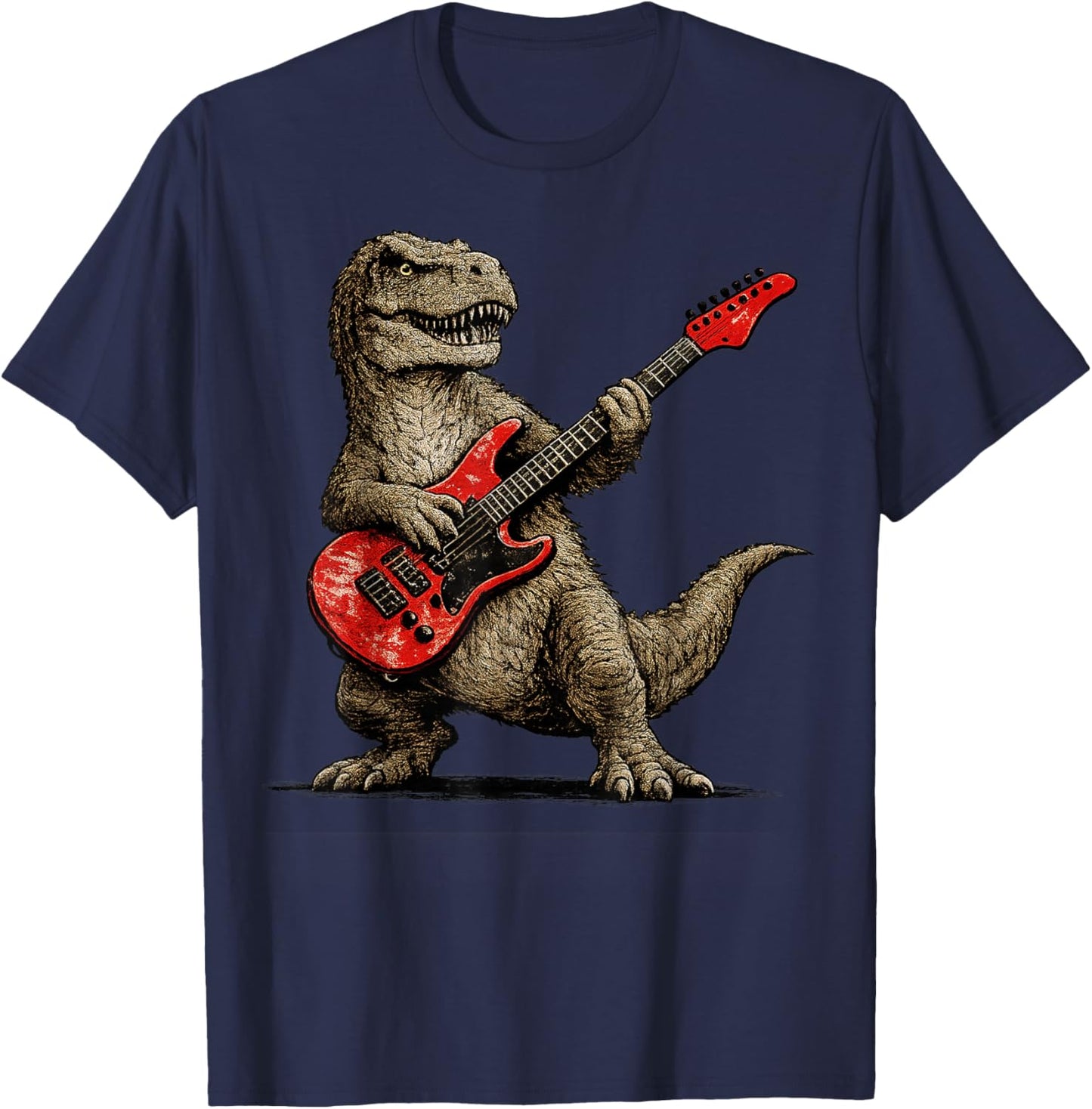 Funny T-Rex Playing Guitar Rock and Roll Gifts Men Women Kid T-Shirt - T-Shirt | Navy