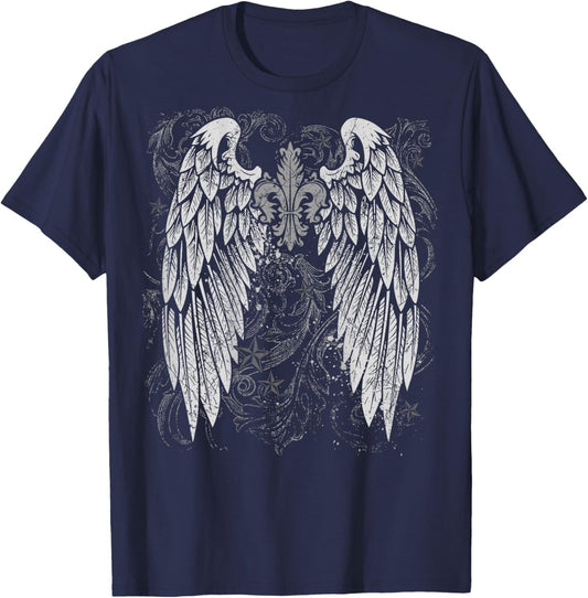 Grunge Wings Angel On Back y2k 2000s Goth Vintage Harajuku T-Shirt - T-Shirt | Navy