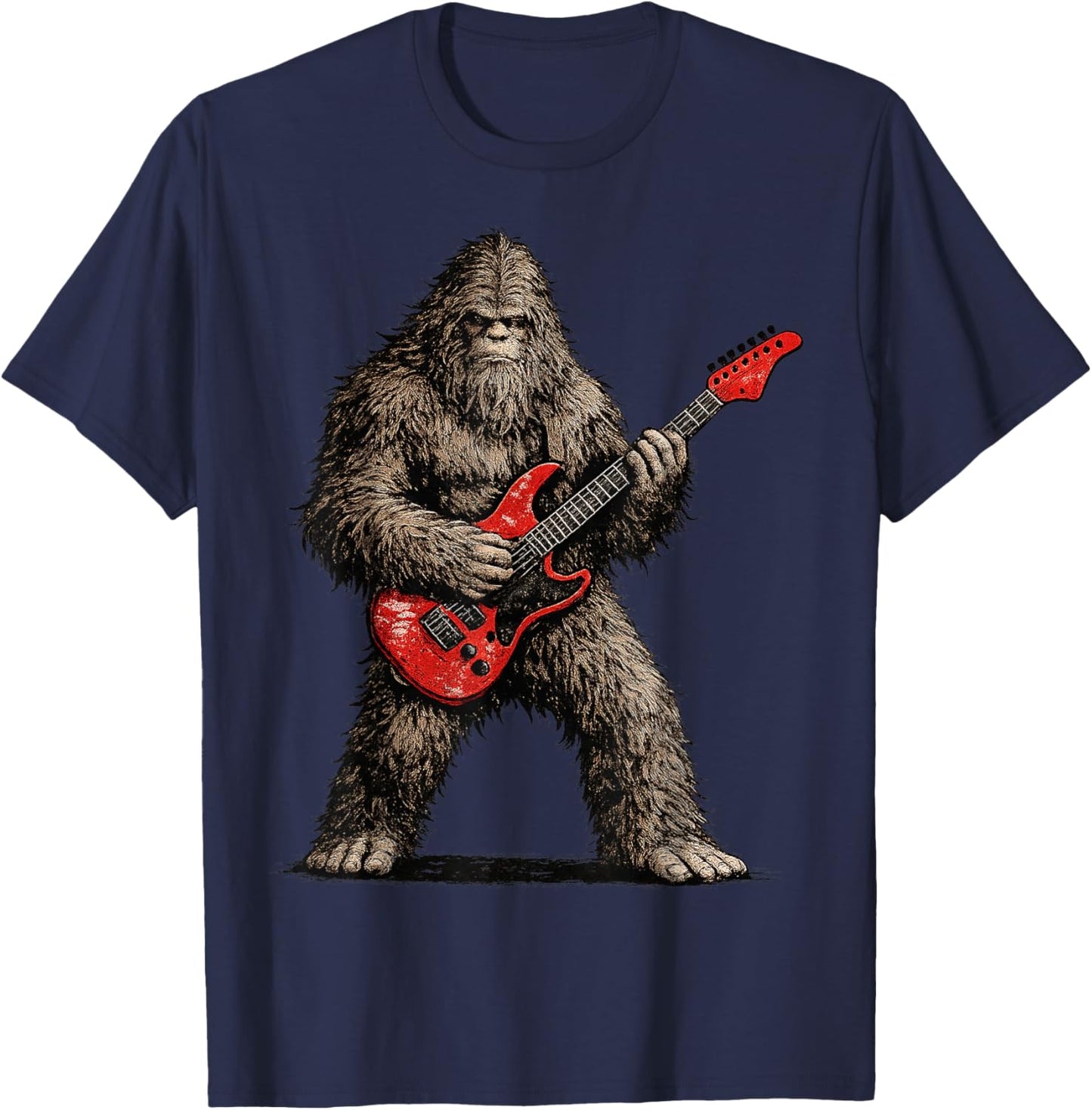 Funny Bigfoot Playing Guitar Rock and Roll Gifts Men Women T-Shirt - T-Shirt | Navy