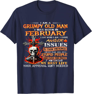 I'm a Grumpy Old Man I was Born in February Funny Skull T-Shirt - T-Shirt | Navy