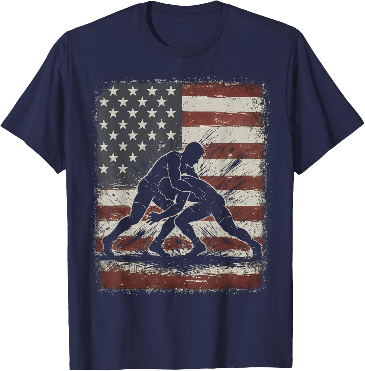 Vintage American Wrestling US Flag Wrestling Wrestler T-Shirt - T-Shirt | Navy