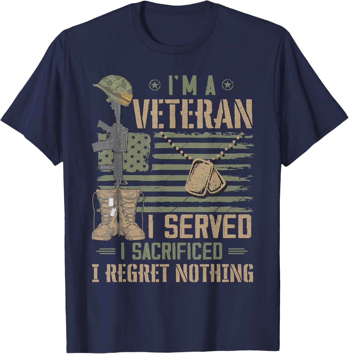 Patriotic Veteran I Served I Sacrificed US Flag Papa Grandpa T-Shirt - T-Shirt | Navy