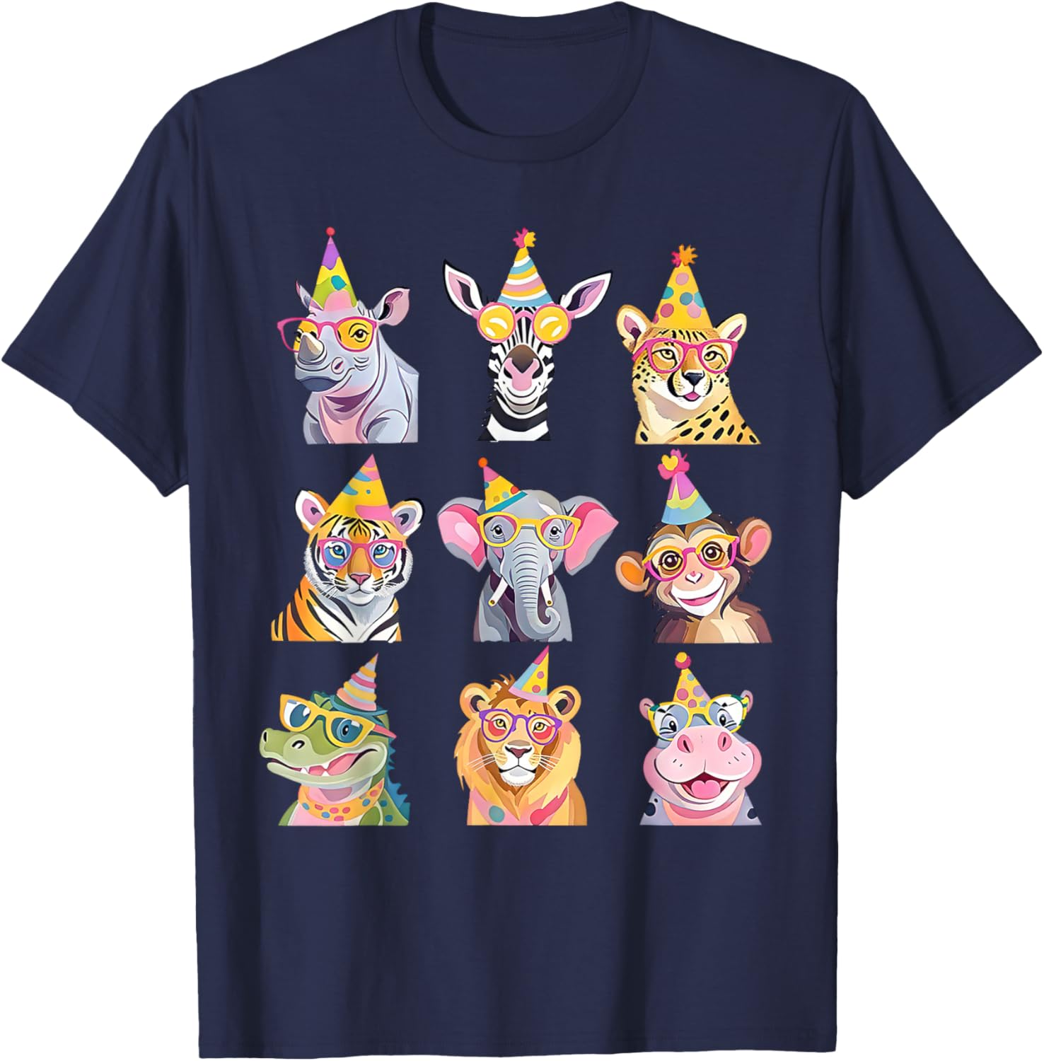 Cute Party Animals Birthday Wildlife Zoo Birthday Boys Kids T-Shirt - T-Shirt | Navy