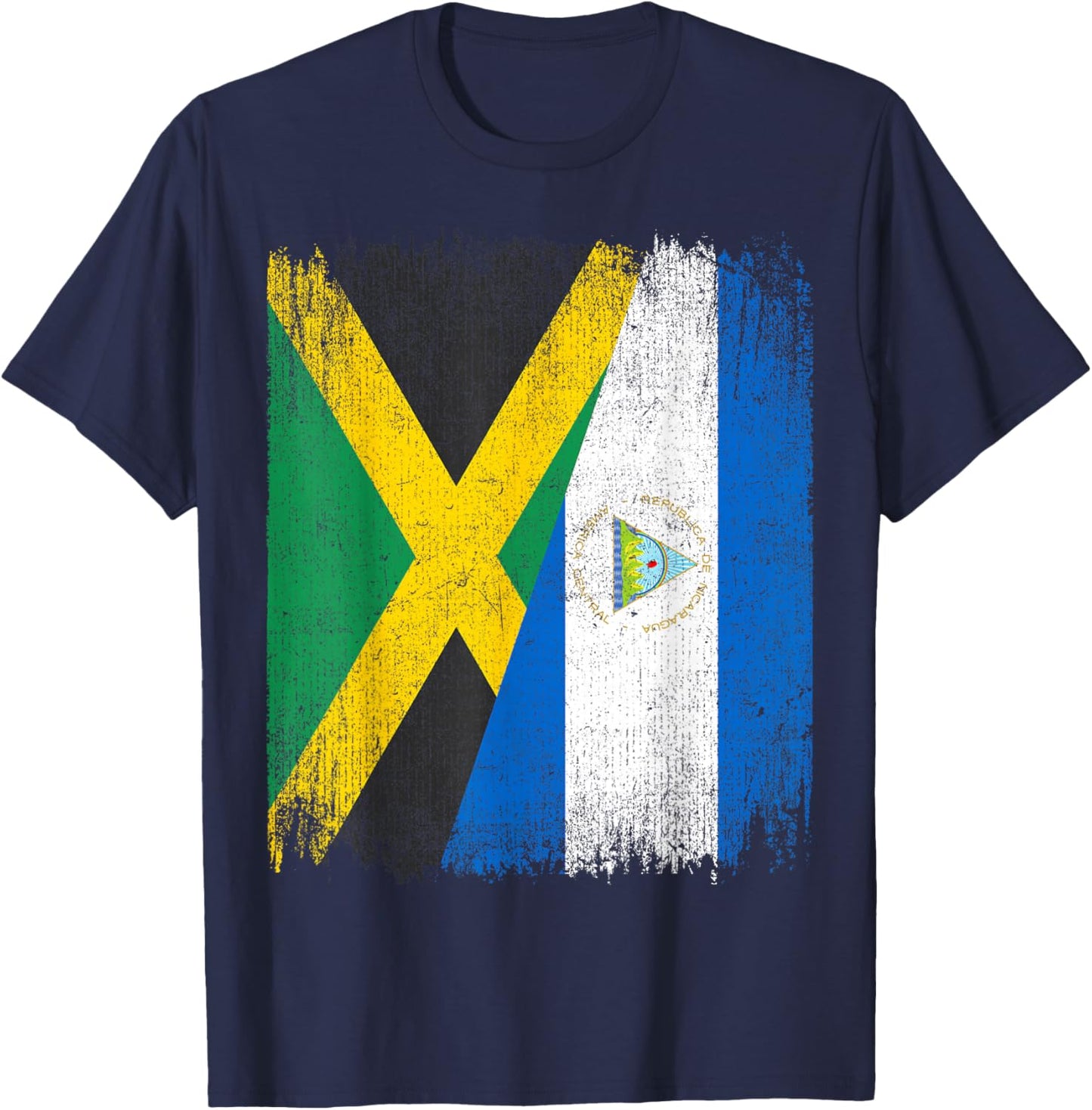 Half Jamaica Nicaragua Flag Jamaican Nicaraguan Pride Roots T-Shirt - T-Shirt | Navy