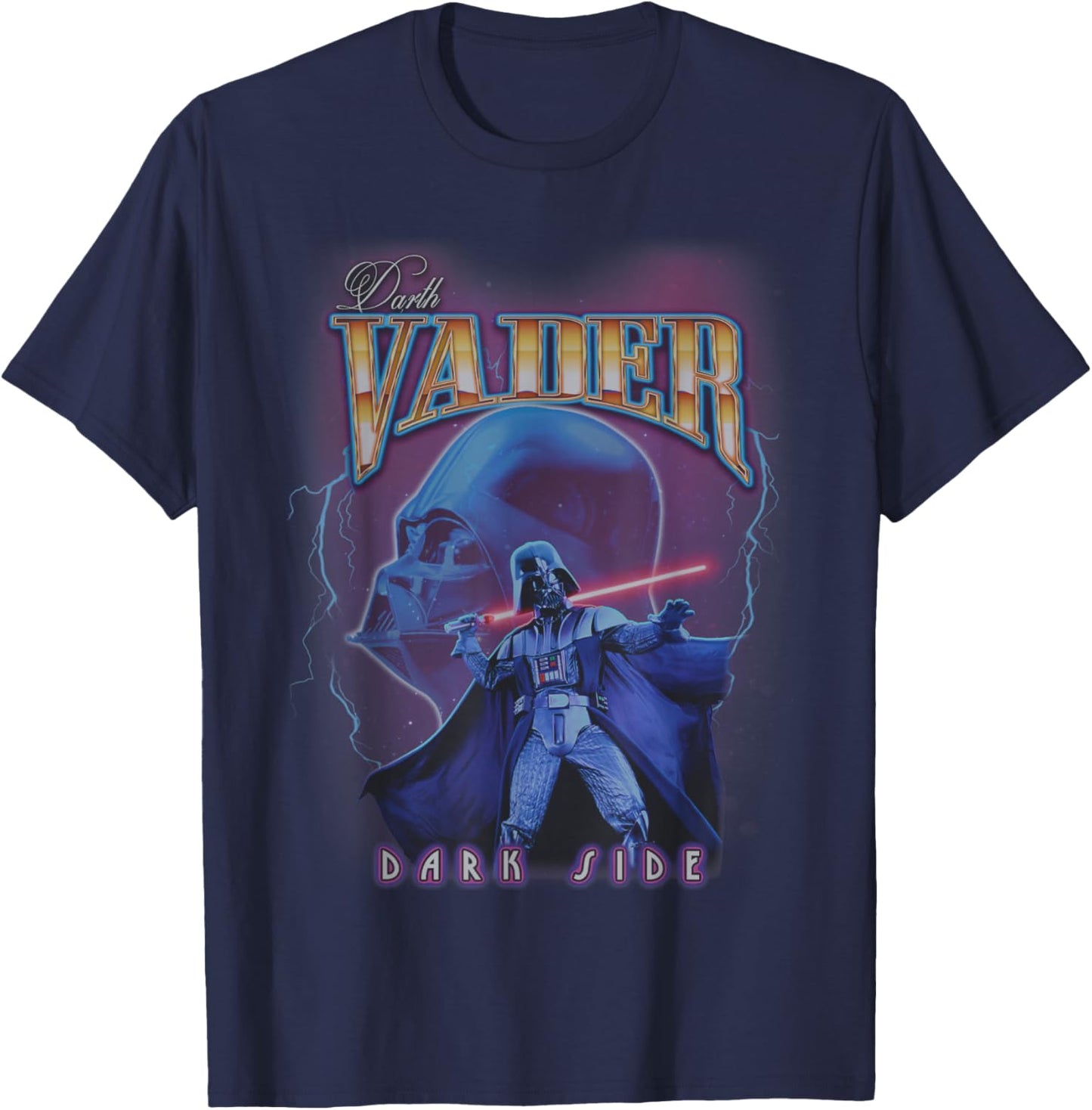 Star Wars A New Hope Trilogy Darth Vader Dark Side Neon T-Shirt - T-Shirt | Navy