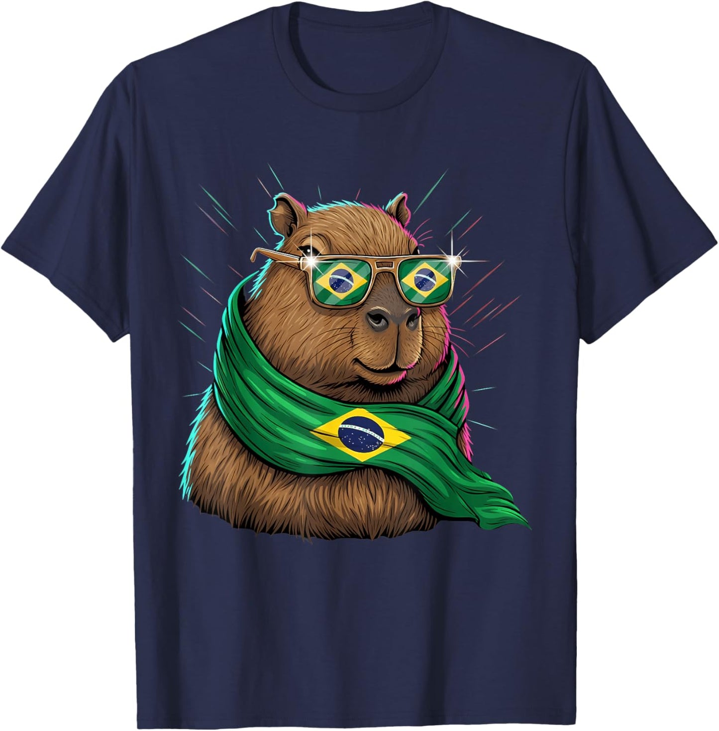 Brazil Flag Capybara Brazilian Roots Brasilian Pride Brasil T-Shirt - T-Shirt | Navy