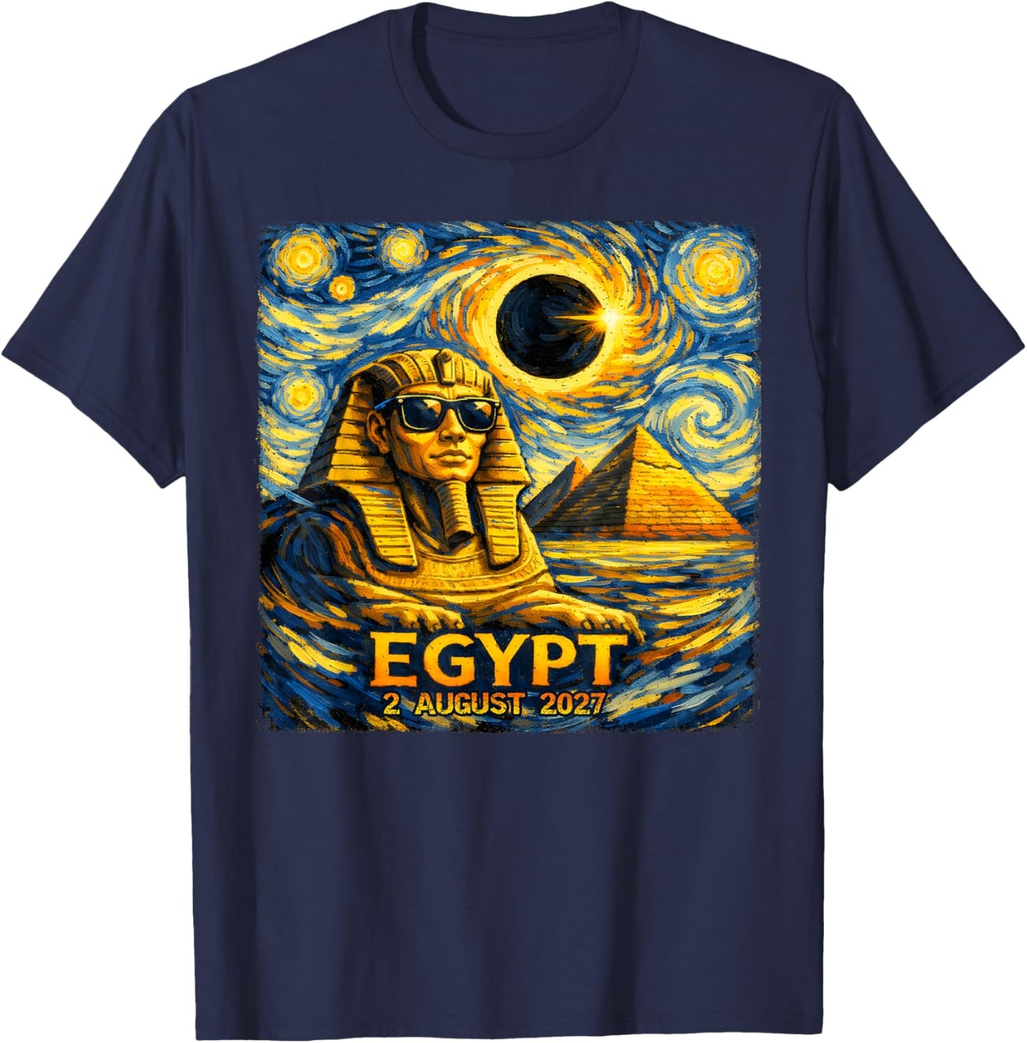 Total Solar Eclipse August 2, 2027 Egypt Sphinx Starry Night T-Shirt - T-Shirt | Navy