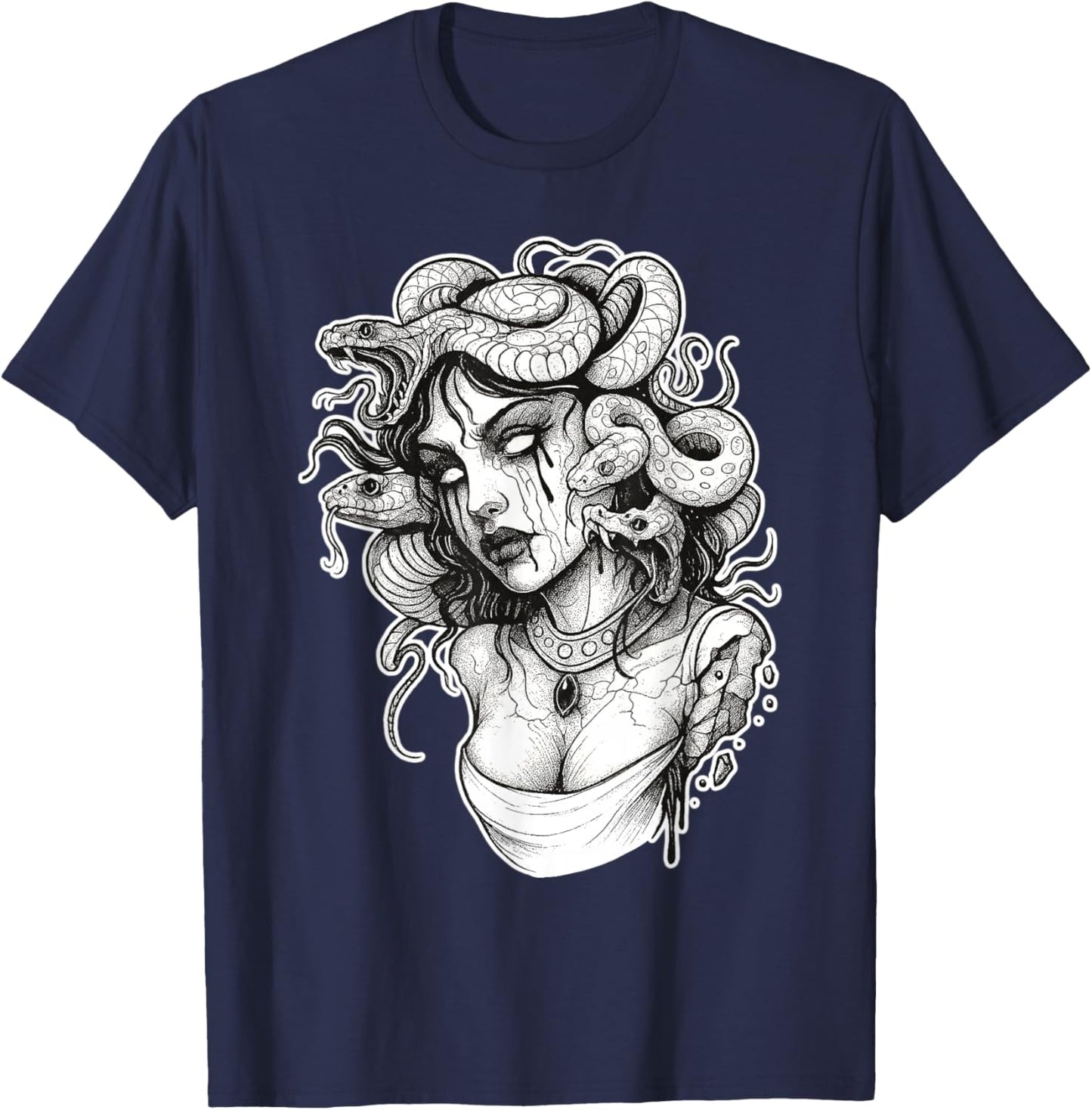 Medusa Zombie Snake Gothic T-Shirt - T-Shirt | Navy