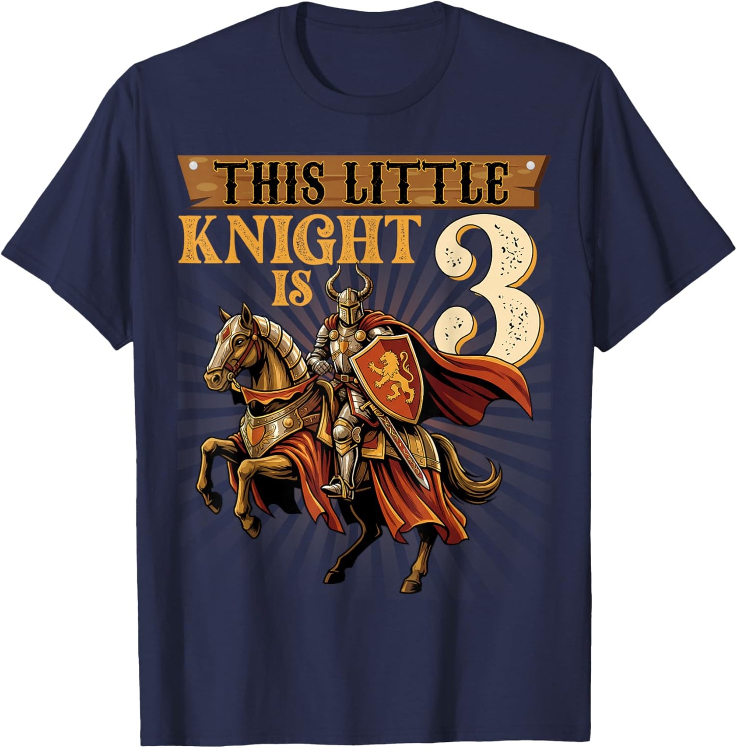 Knight Birthday 3 Years Old Boys 3rd Knight Birthday Party T-Shirt - T-Shirt | Navy