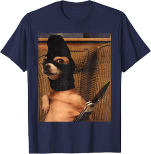 Funny Option Dog with Pocket Knife Funny Dog Art T-Shirt - T-Shirt | Navy
