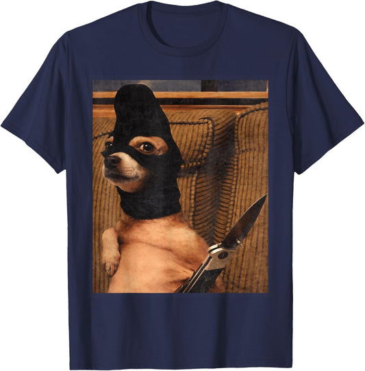 Funny Option Dog with Pocket Knife Funny Dog Art T-Shirt - T-Shirt | Navy