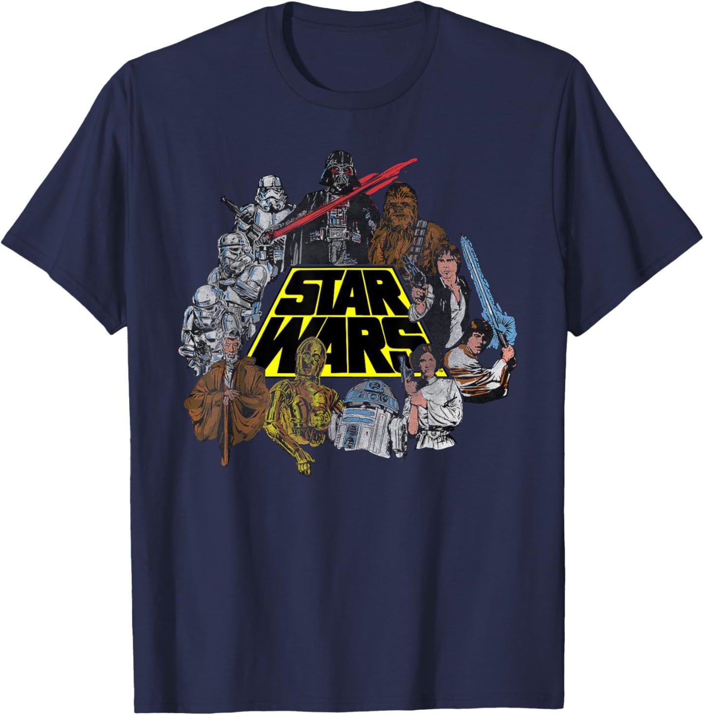 Star Wars Original Trilogy A New Hope Retro Vintage Artwork T-Shirt - T-Shirt | Navy