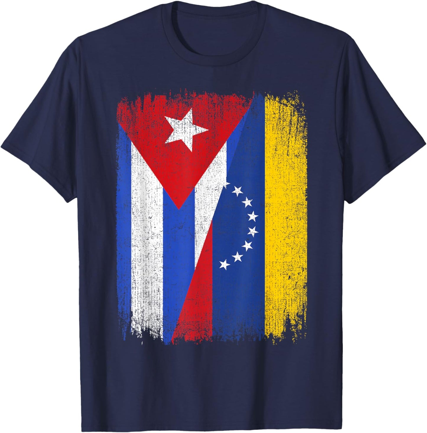 Half Cuba Venezuela Flag Cuban Venezuelan Pride Roots T-Shirt - T-Shirt | Navy