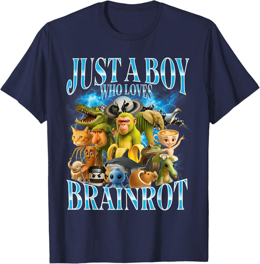 Just A Boy Who Loves Italian Brainrot T-Shirt - T-Shirt | Navy