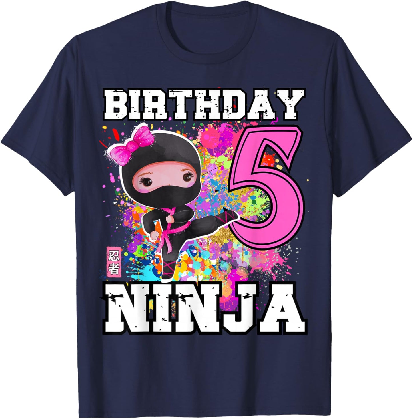 Birthday Ninja 5 Year Old Girl T-Shirt - T-Shirt | Navy