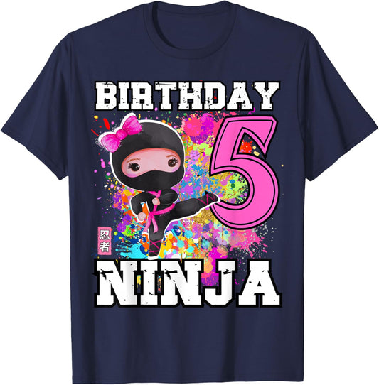 Birthday Ninja 5 Year Old Girl T-Shirt - T-Shirt | Navy