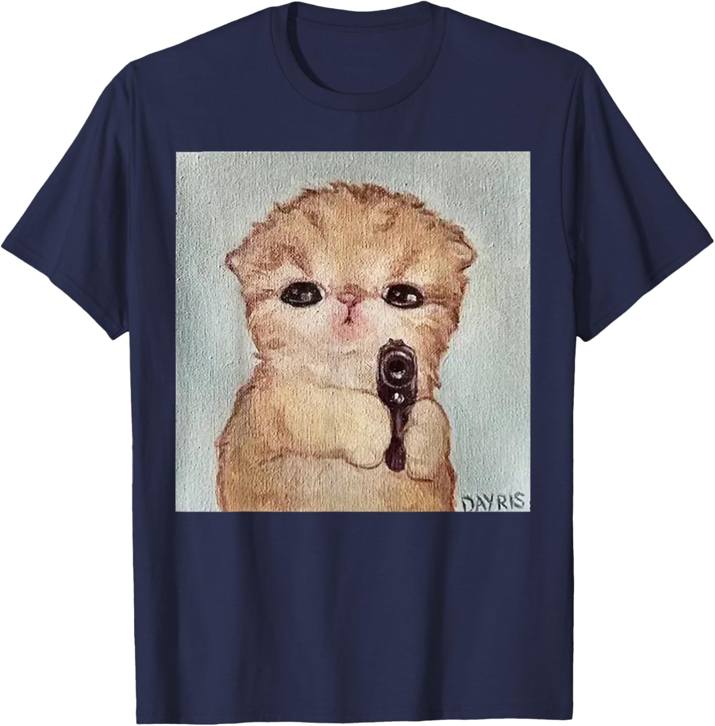 Angry Kitty with Gun Funny Cat Meme Kawaii Kitty Joke T-Shirt - T-Shirt | Navy
