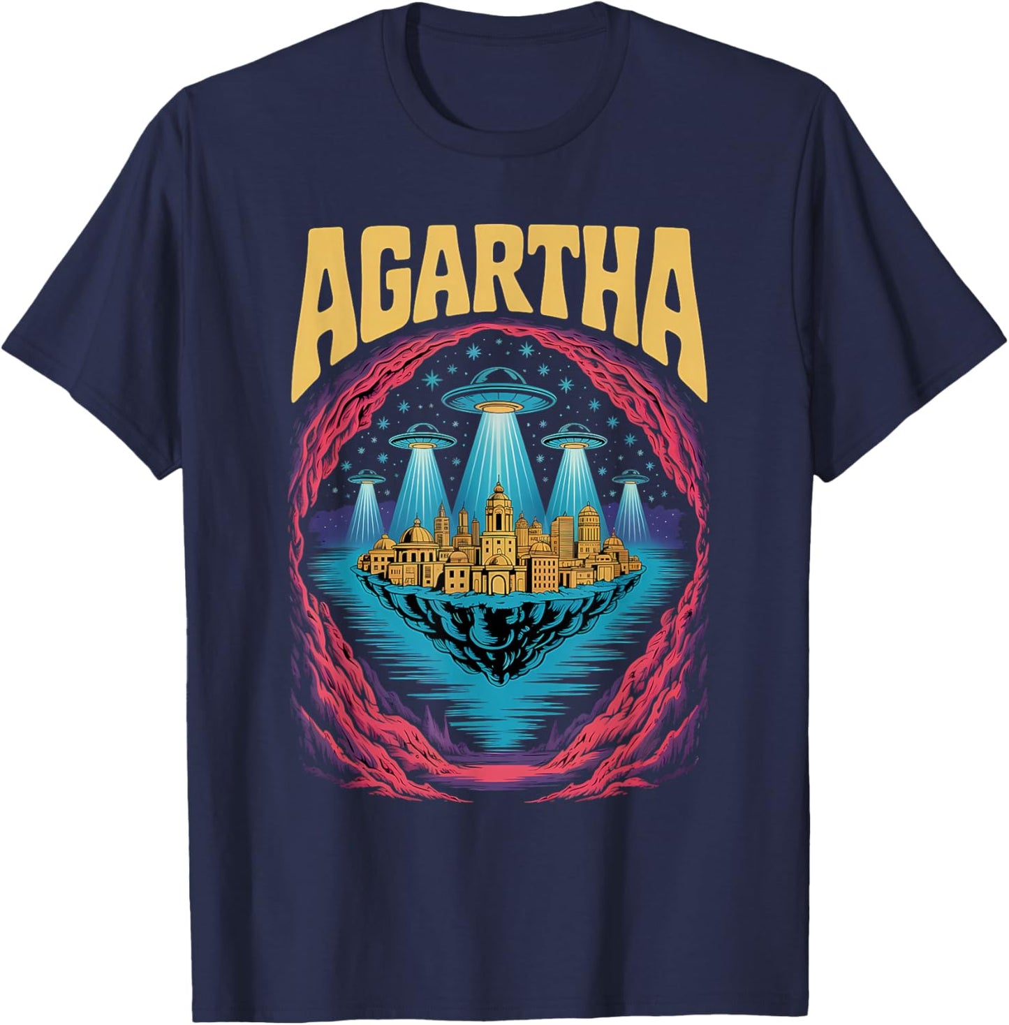 Agartha City UFO Underground Hidden World Sci Fi Mystic T-Shirt - T-Shirt | Navy
