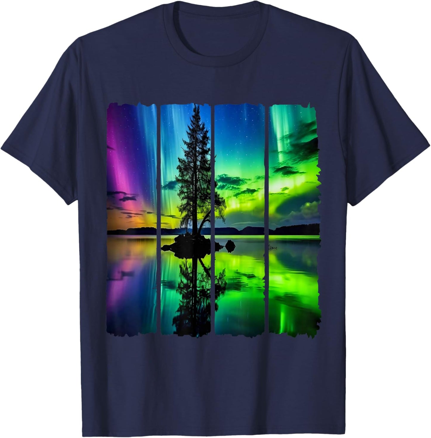 Beautiful Northern Lights Aurora Borealis Night Light Aurora T-Shirt - T-Shirt | Navy
