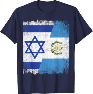 Half Israel Guatemala Split Flag Israelis Pride Roots T-Shirt - T-Shirt | Navy
