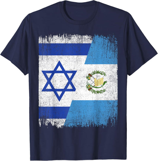 Half Israel Guatemala Split Flag Israelis Pride Roots T-Shirt - T-Shirt | Navy