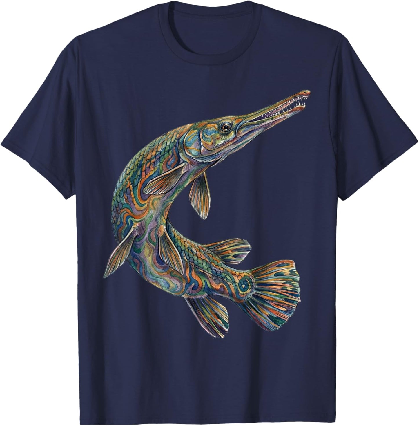 Gar Fish Abstract Aquatic Art Freshwater Biology Art T-Shirt - T-Shirt | Navy
