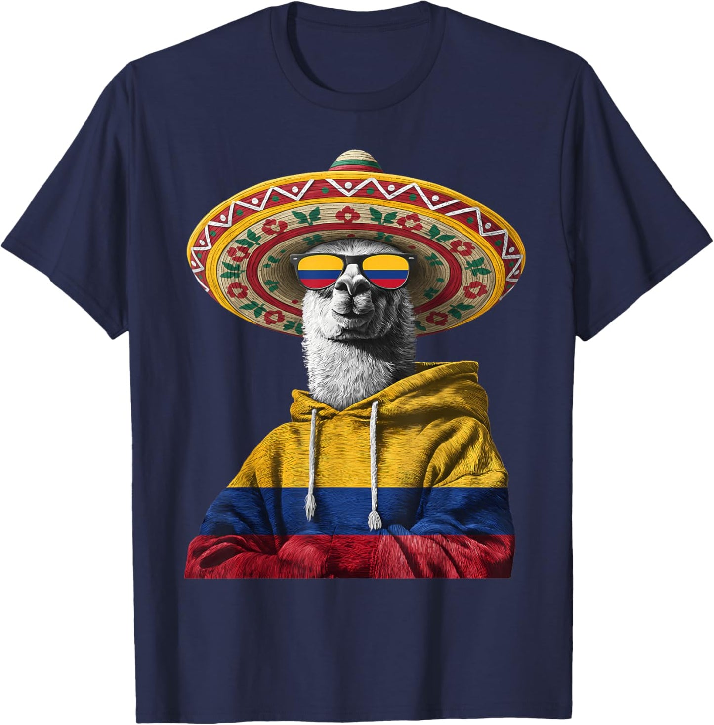 Colombia Flag Llama Alpaca Colombian Pride Colombian Roots T-Shirt - T-Shirt | Navy