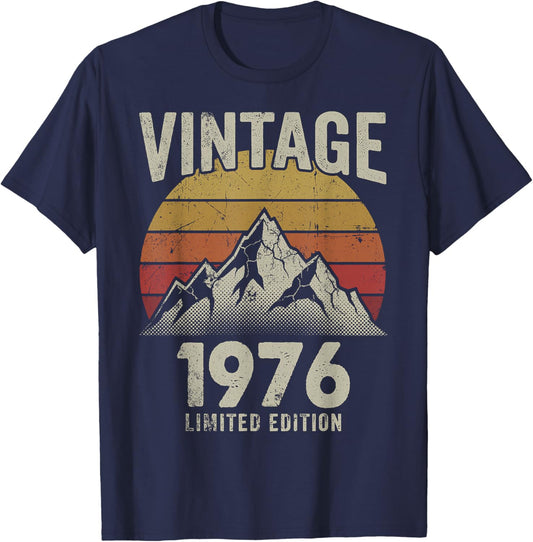 Vintage 1976 Retro Sunset Mountain 50th Birthday Gift T-Shirt - T-Shirt | Navy