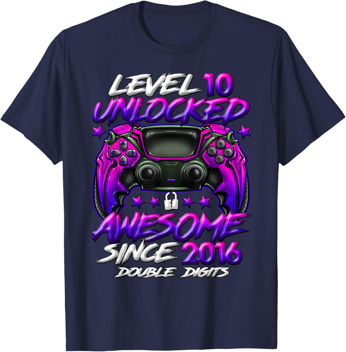 Official Double Digits Level 10 Unlocked 10th Birthday Boy T-Shirt - T-Shirt | Navy