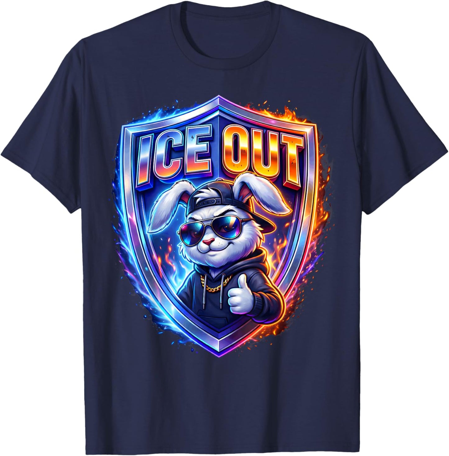 Ice Out Cool Bunny Streetwear Urban Hip Hop Swag T-Shirt - T-Shirt | Navy