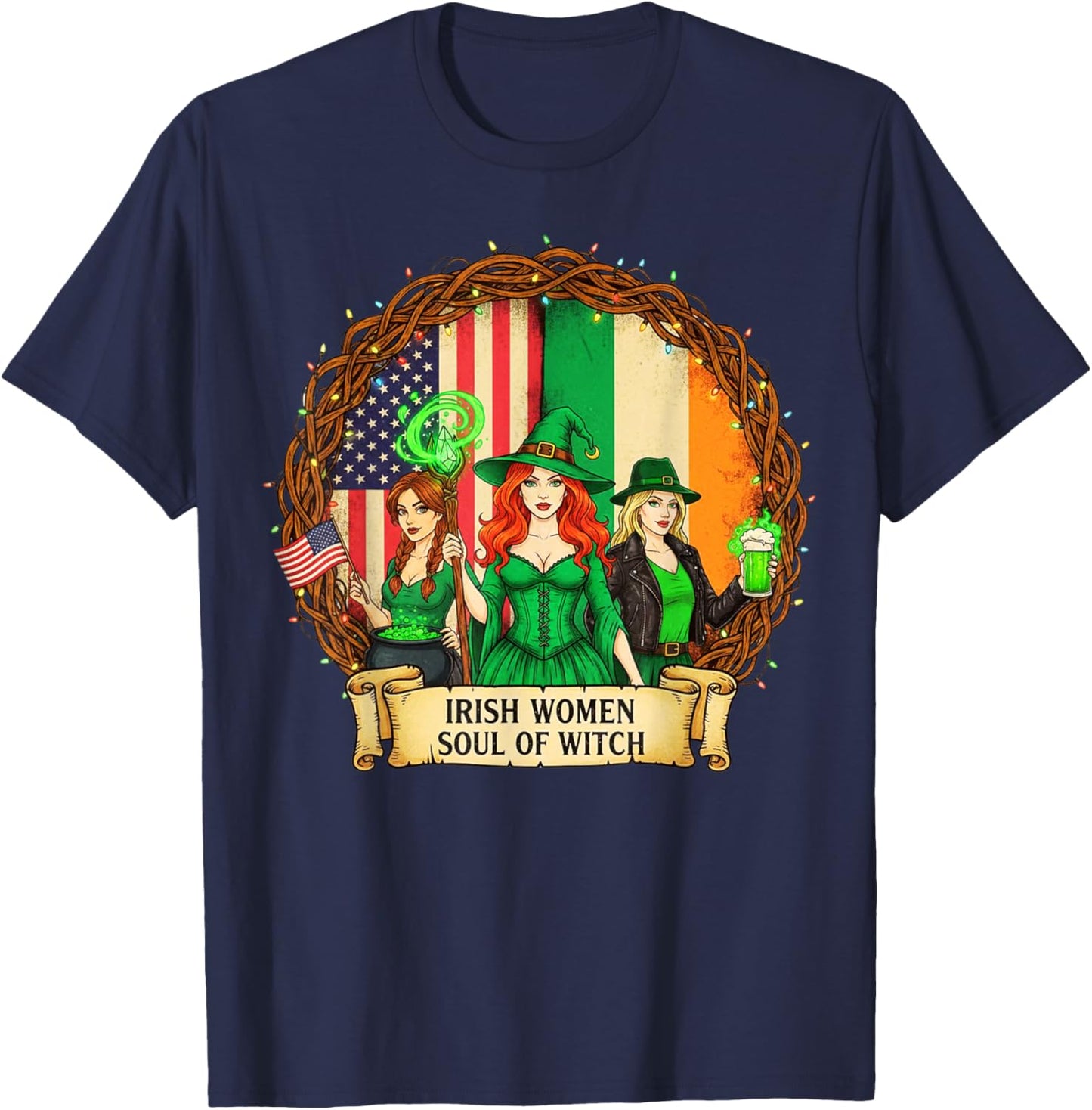 Irish Women Soul of Witch Magic St Patrick’s Girl T-Shirt - T-Shirt | Navy
