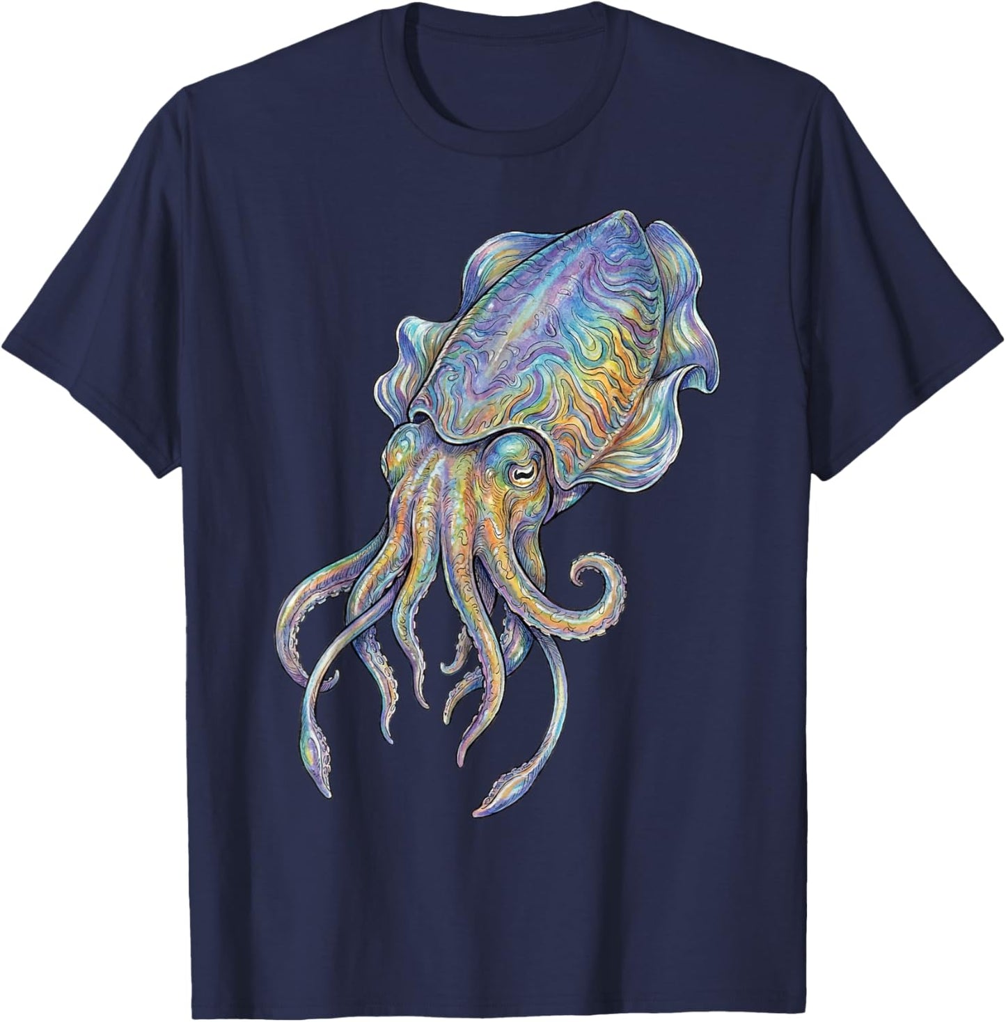 Cuttlefish Abstract Ocean Art Marine Life Colorful T-Shirt - T-Shirt | Navy