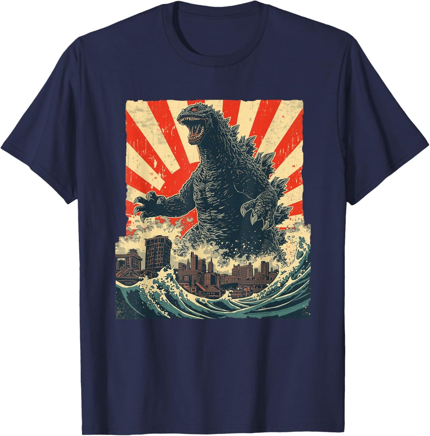 Kaiju Vintage Japanese Anime Art Retro Graphic T-Shirt - T-Shirt | Navy