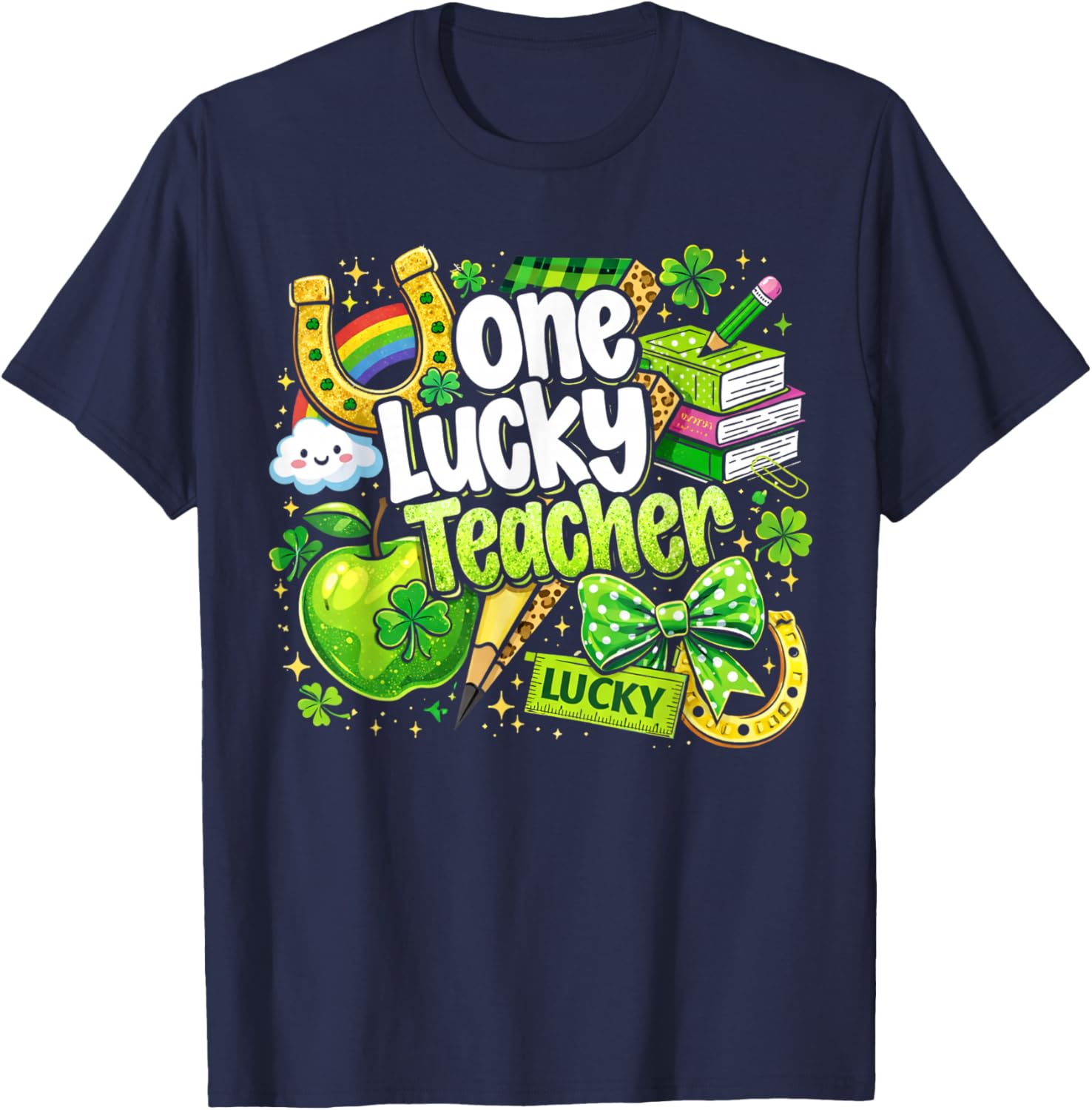 One Lucky Teacher St. Patrick's Day Irish Teacher Lucky Era T-Shirt - T-Shirt | Navy