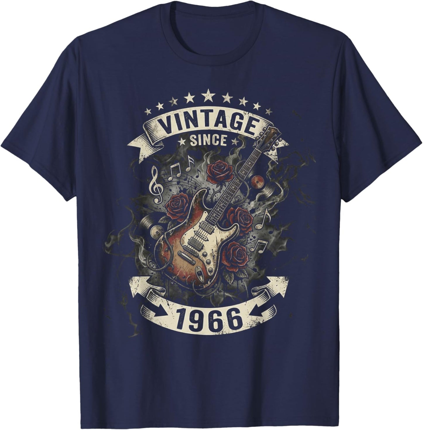 60th Birthday Vintage Since 1966 Guitar 60 Years Old T-Shirt - T-Shirt | Navy