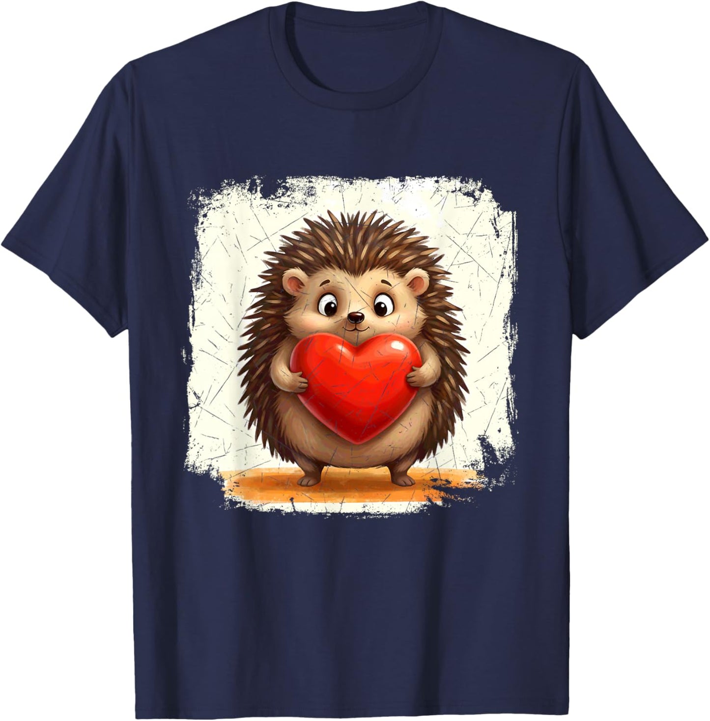 Hedgehog Chubby Holding a Heart Valentines Day T-Shirt - T-Shirt | Navy