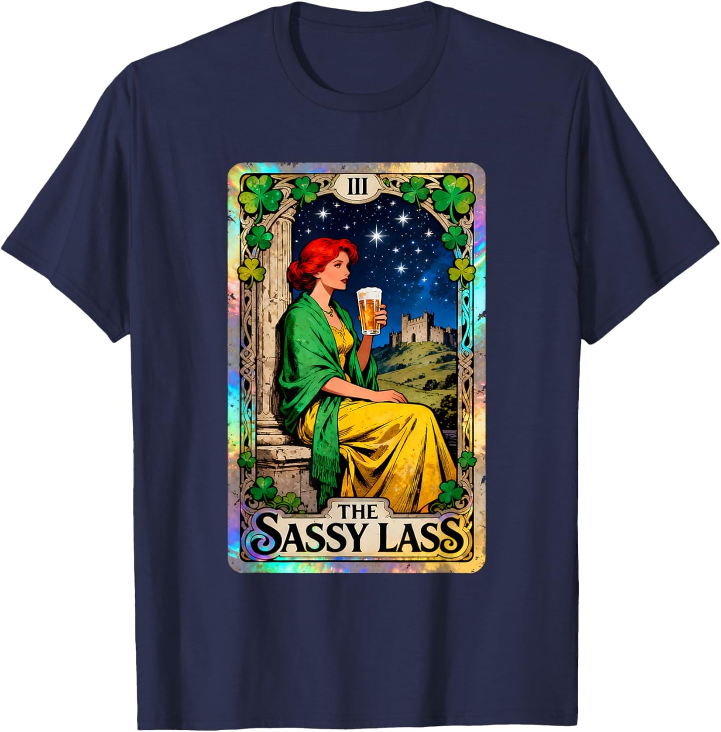 The Sassy Lass Vintage Irish Tarot St Patricks Day T-Shirt - T-Shirt | Navy