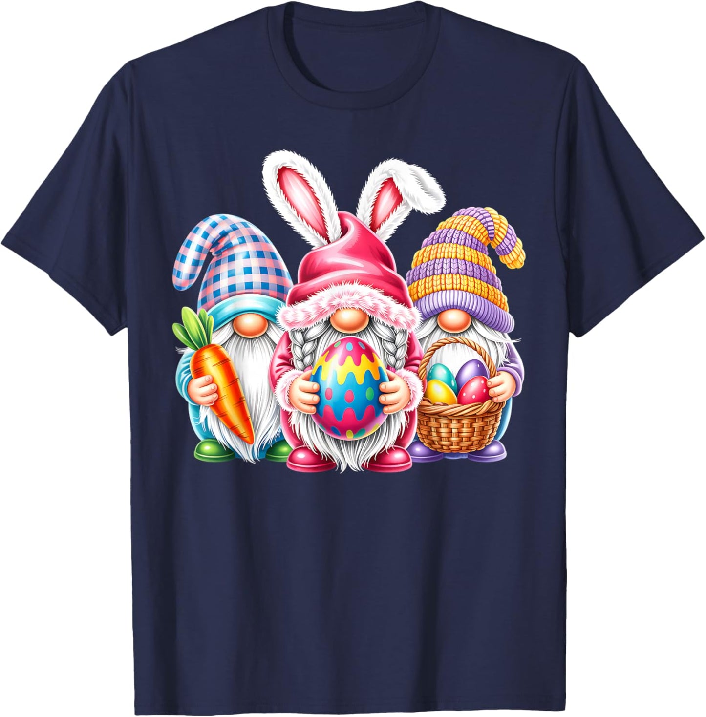 Easter Cute Gnomes Bunny Ears Egg Hunt Women Girls T-Shirt - T-Shirt | Navy