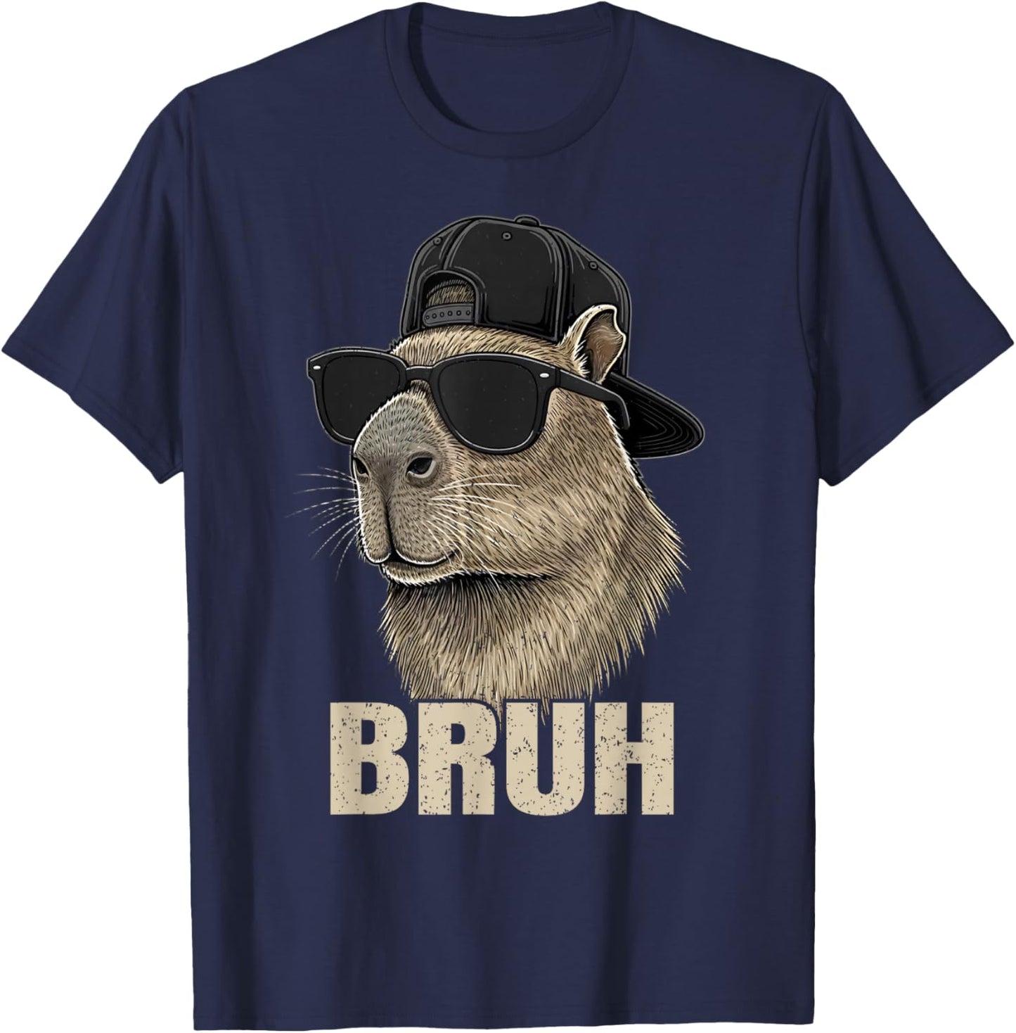 Cute Bruh Meme Capybara Lover Chill Sunglasses Boys T-Shirt - T-Shirt | Navy
